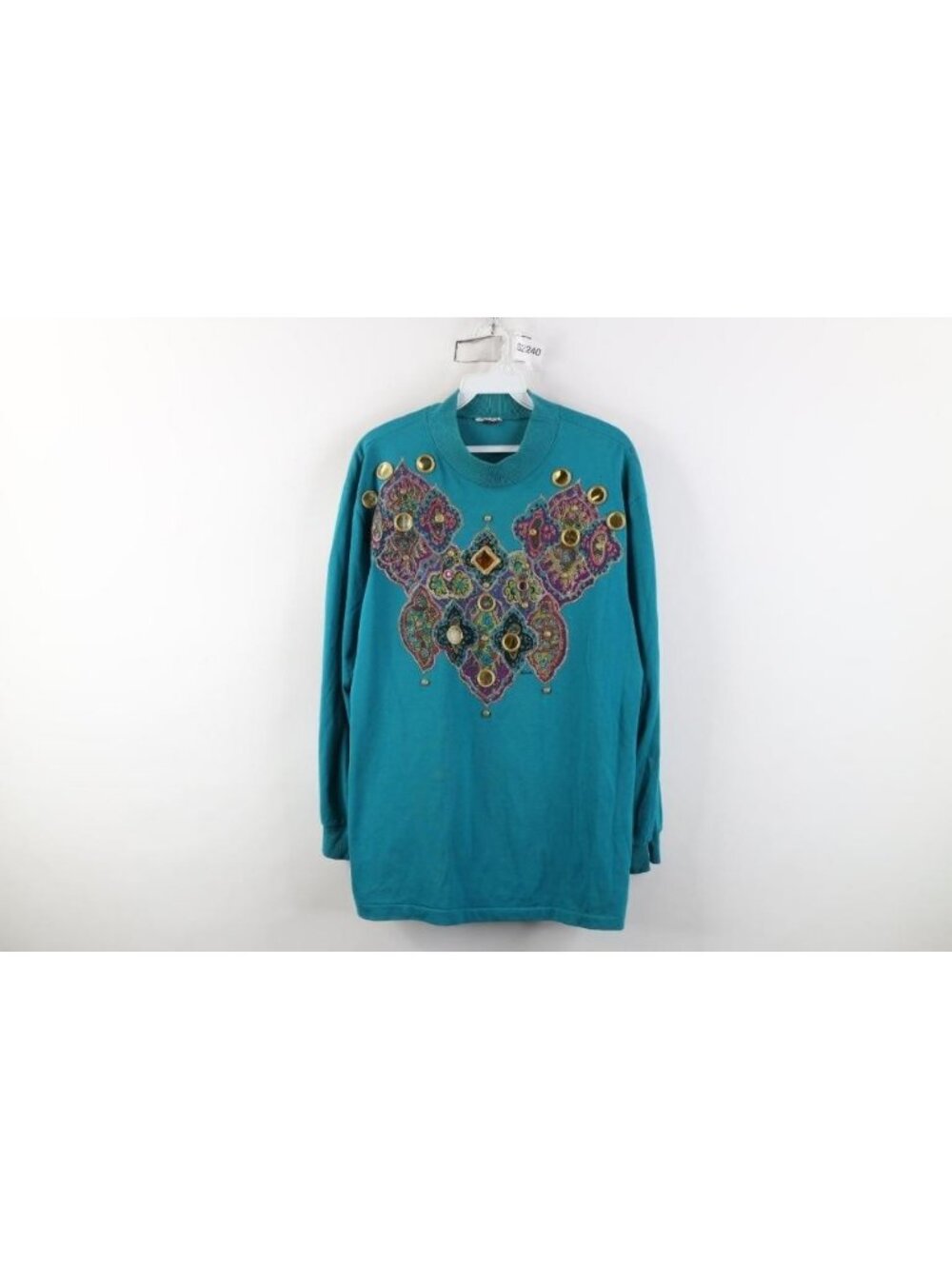 Vintage 90s Streetwear Womens Large Distressed Mirror Jewel Glitter LS T-Shirt